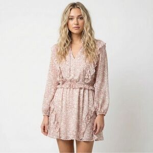 Cleobella Zaria Mini Dress Medium Pink Zebra Print Boho Ruffle Romantic Chic
